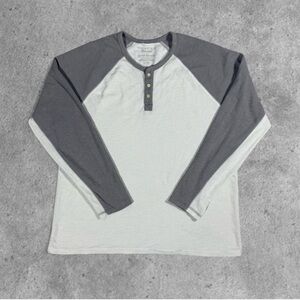 Y2K Lucky Brand Grey White Thermal Henley Long Sleeve Skater Shirt Men's XL